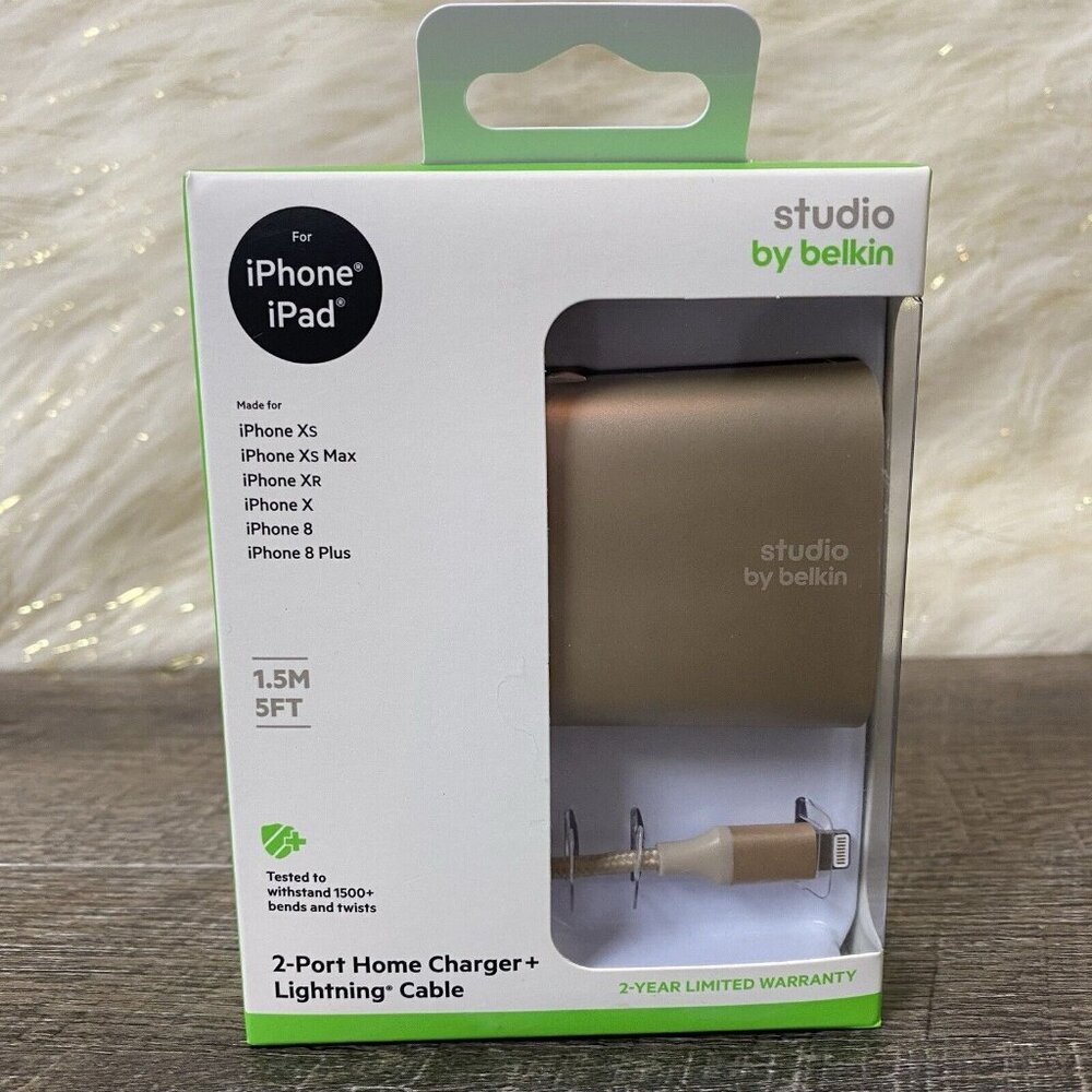Studio by Belkin 2-Port Home Charger w/ Lightning Cable (MFi-Certified) NEW